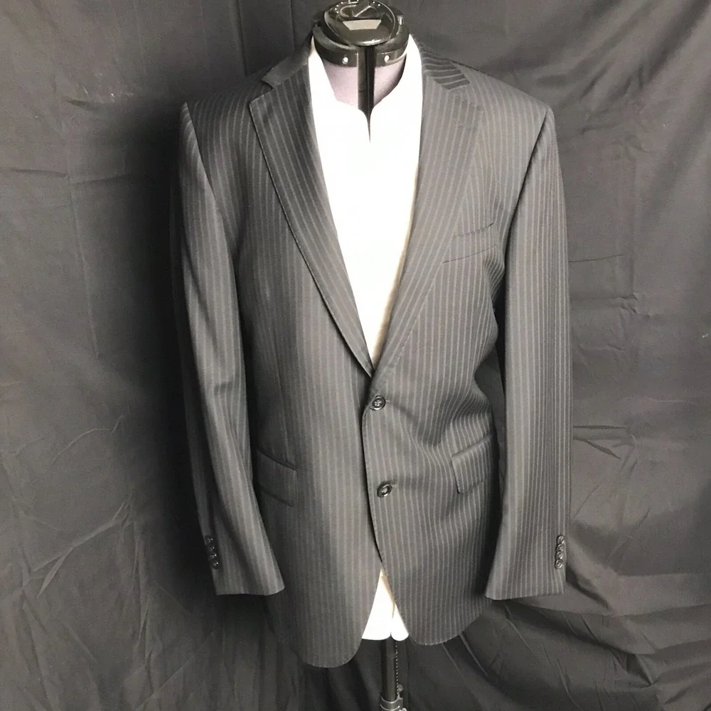 Peter Millar Sport Coat Mens 40T Black Striped 100% Wool 2 Button Double Vented